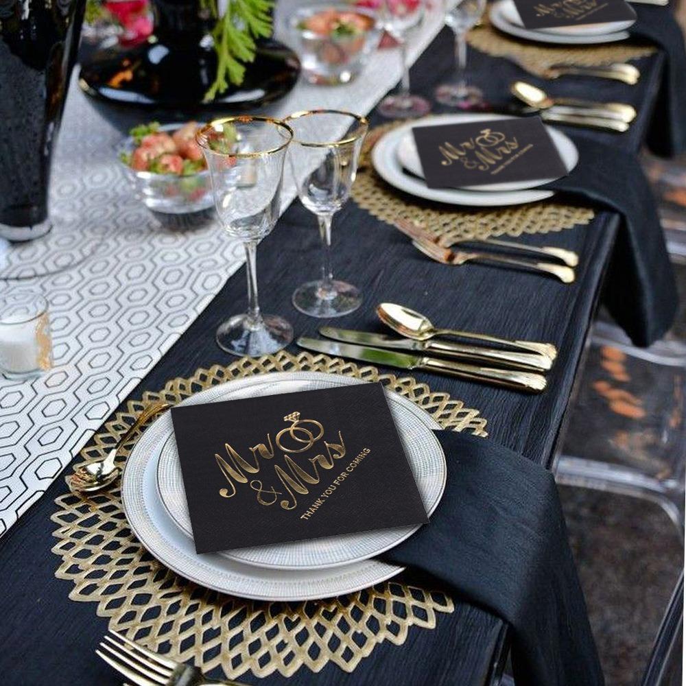 100pcs 3-Ply Mr Mrs Wedding Napkins Bronzing Printed Disposable Napkins for Wedding Anniversary