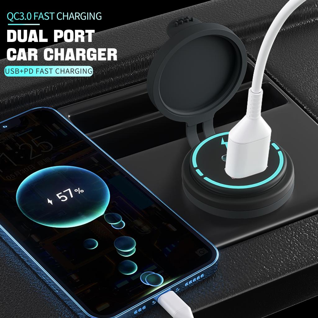 12V-24V Car   QC3.0 Fast Charging USB and PD Dual Port   for Car Motorcycles,  h Bikes, SUVs, Boats IP66 Waterproof Multiple   A