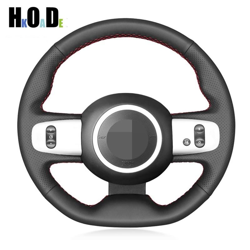 DIY Black Hand-sewing Steering Wheel Cover Artificial Leather Car Steering Wheel Covers For Renault Twingo 3 2014-