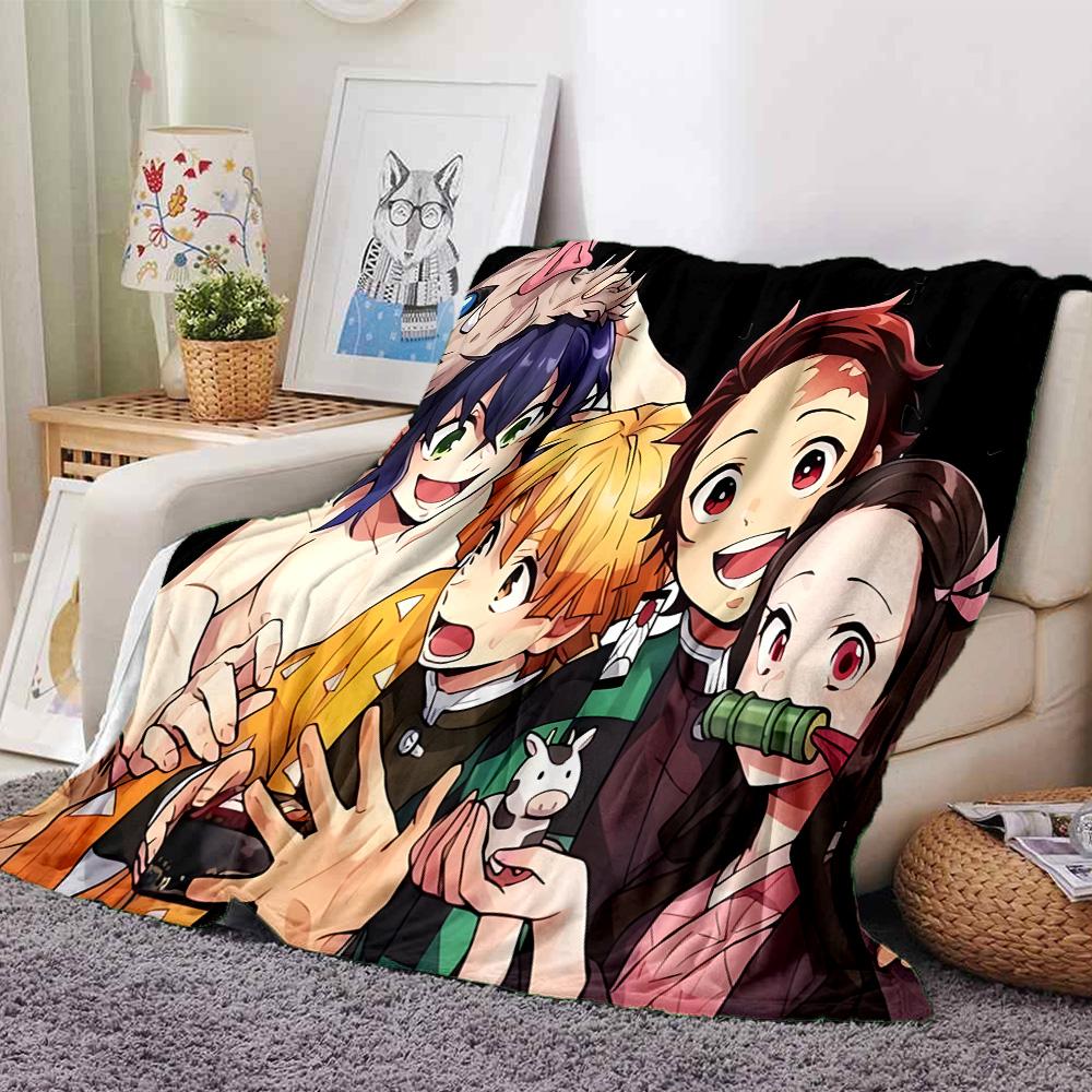 Winter Fantasy Slayer Group Flannel Blanket, Soft Polyester, Modern Design, All-Season for Camping, Travel, Gifts for holidays or birthdays