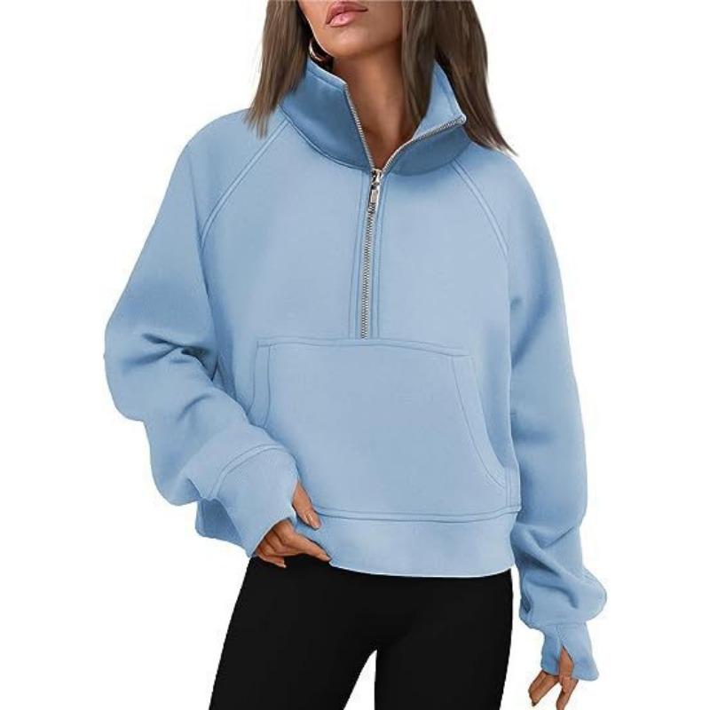 Autumn Winter Hoodies Women's Sports Half Zipper Sweatshirts Loose Stand Collar with Velvet Coat Jacket
