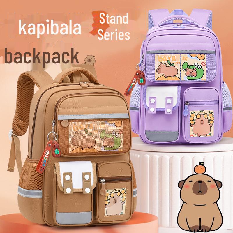 Рюкзак большой вместимости с капибарой для 1-6 классов - Милый и грязеотталкивающий дизайн для мальчиков и девочек