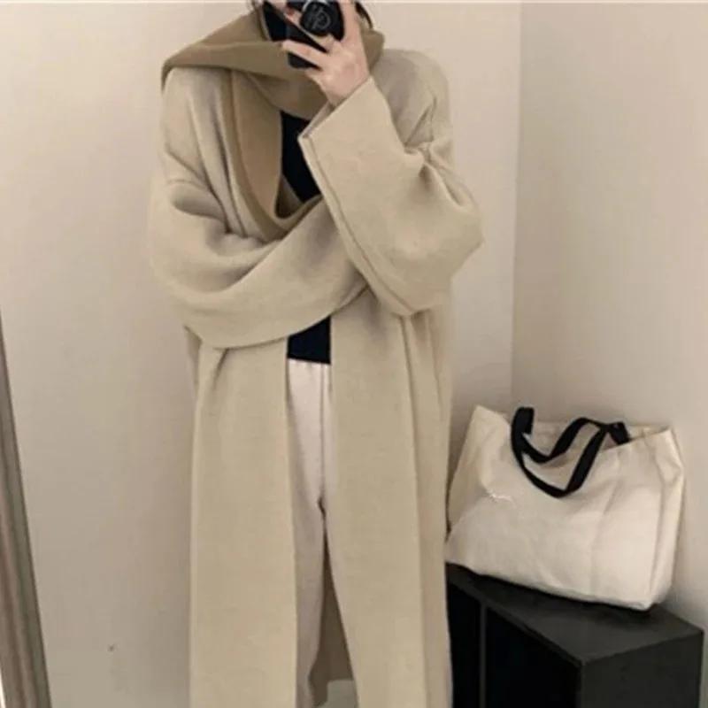 Вязаные длинные кардиганы для женщин, пальто, однотонный свитер осень-зима, ажурная вязка, модная верхняя одежда, элегантный повседневный кардиган