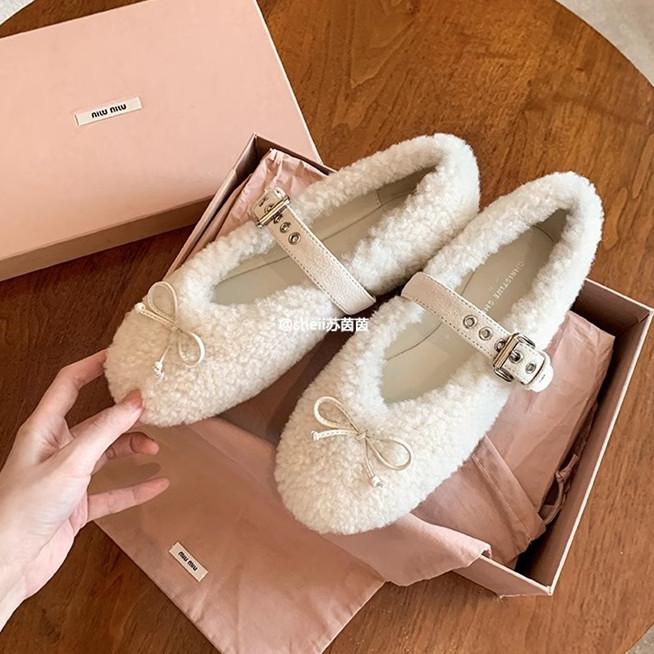 Виноградная мать та же милая миу~ балетки Мэри Джейн из овечьей шерсти, женские балетки