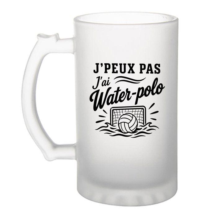 Chope de bière - PLANETEE - J’peux pas j’ai Water-polo (minimaliste) - Givré - Verre trempé 470 ml - Impression sublimation