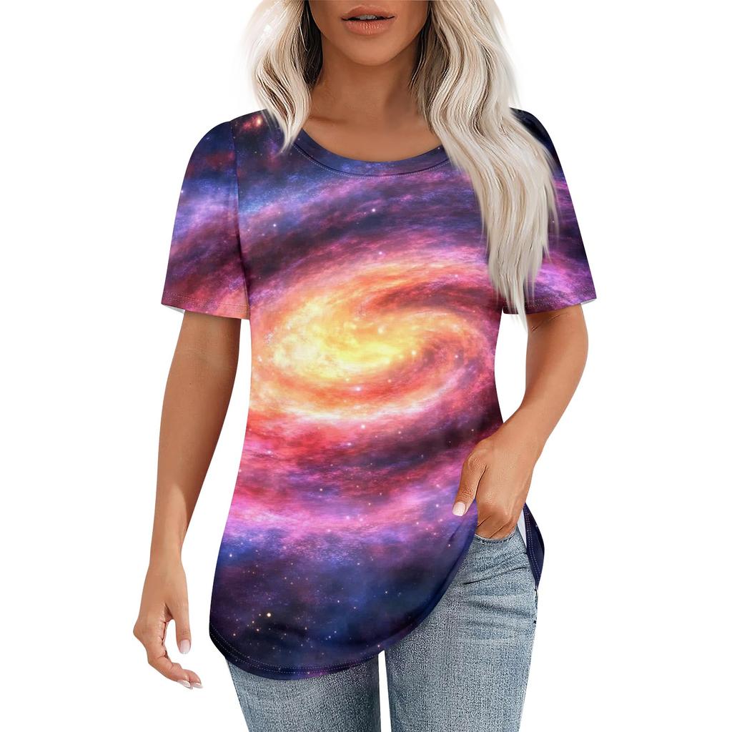 Женская футболка с принтом неба, модная, повседневная, с круглым вырезом и коротким рукавом