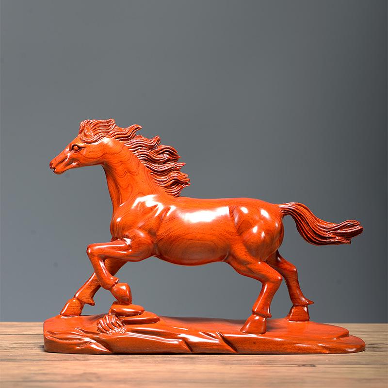Ebony Carved Horse Figurine: Zodiac Sign 'Horse to Success' Living Room Decor in Rosewood