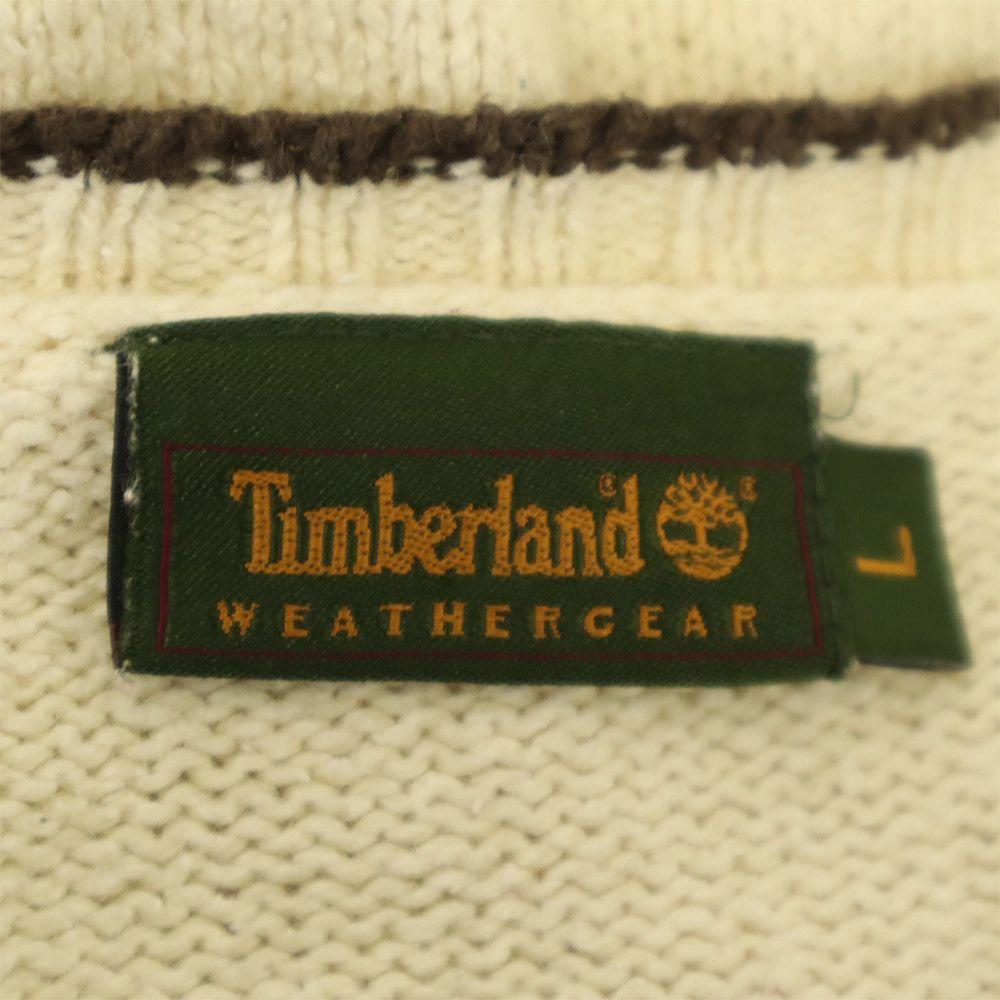 Timberland Свитер с длинным рукавом и V-образным вырезом, 90-е, размер L, белый, вязаный, старый винтажный, мужской, б/у