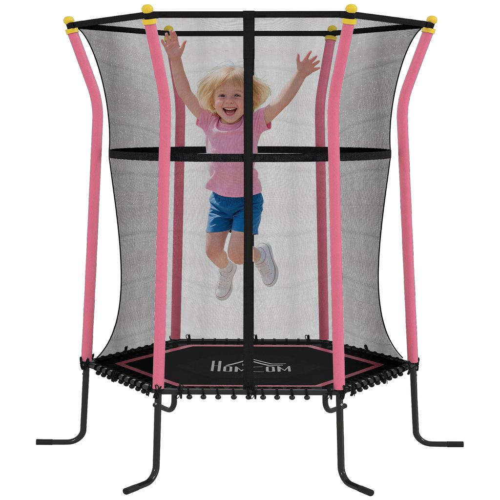 Kids Trampoline Mini Bouncer with Enclosure Safety Net For Ages 3-10 Years - Pink
