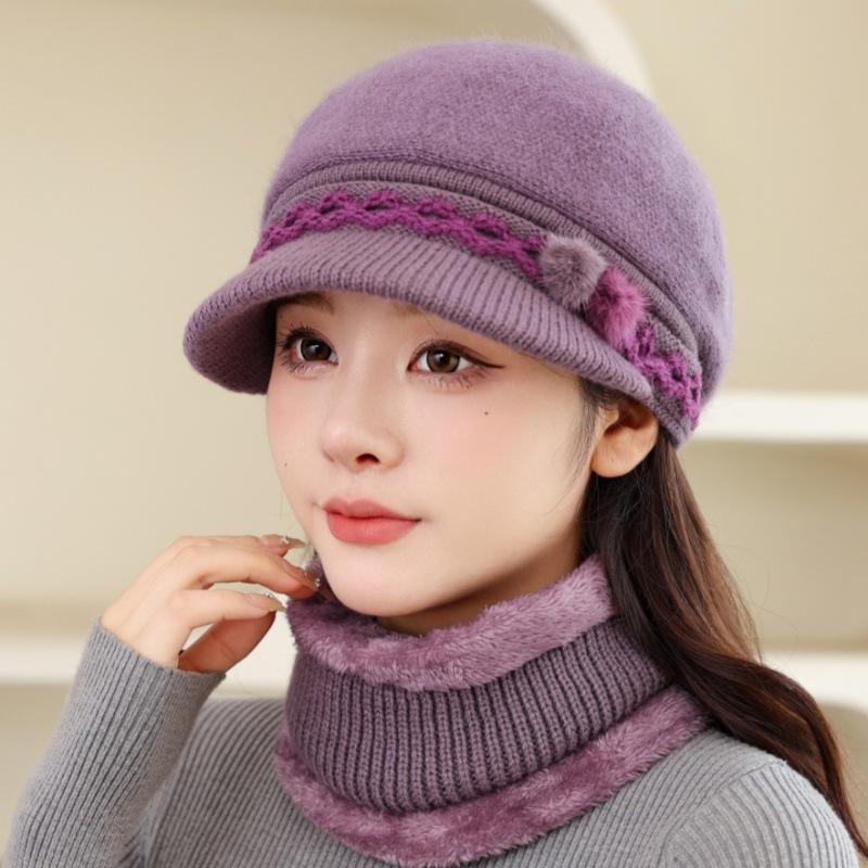 Зимняя плюшевая утолщенная шерстяная шапка женская из искусственного меха кролика вязаная термошапка