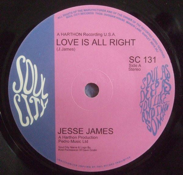 7-дюймовая пластинка JESSE JAMES 4 Love Is All Right SC131 Soul City 2000 UK SoulFunk Б/у