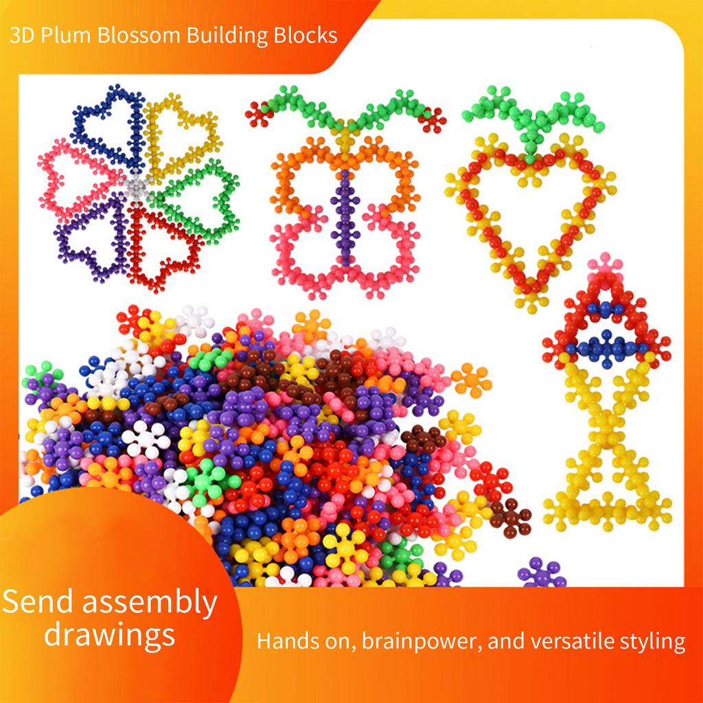 300/600pcs Of Plum Blossom Building Blocks 3d Rotating Snowflake Slices Splicing Diy Toy Best Birthday Christmas Gifts For Kids