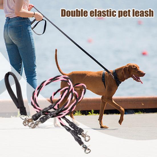 Double Bungee Dog Leash No-Tangle 360-degree Swivel Dual Dog Leash Dog Walking Training Lead Splitter for Medium Large Breeds