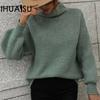 Осенне-зимний однотонный пуловер, свободный женский свитер с высоким воротом