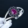 Red Ruby Gemstone Handmade Cuff Bangle 925 Sterling Silver Cuff Bangle, Blue Sunstone Flower Shape Bracelet For Wife, Unisex Bangle, Gift