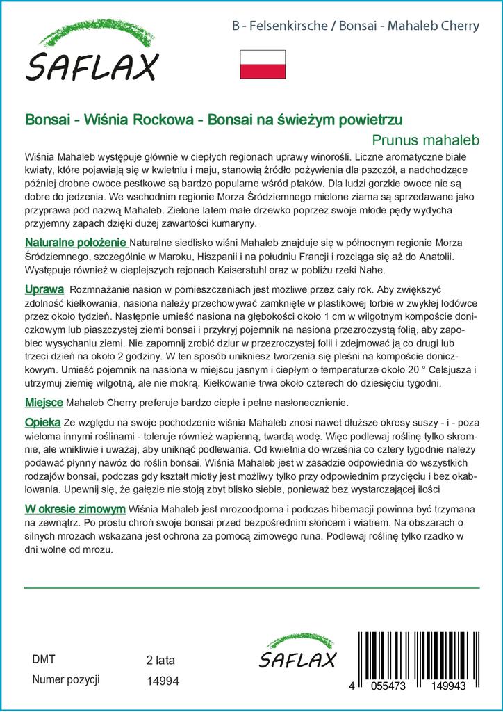 SAFLAX Garden in the Bag - Бонсай - Махалебская вишня - 30 семян - С субстратом в подходящем пакете-стойке - Prunus mahaleb