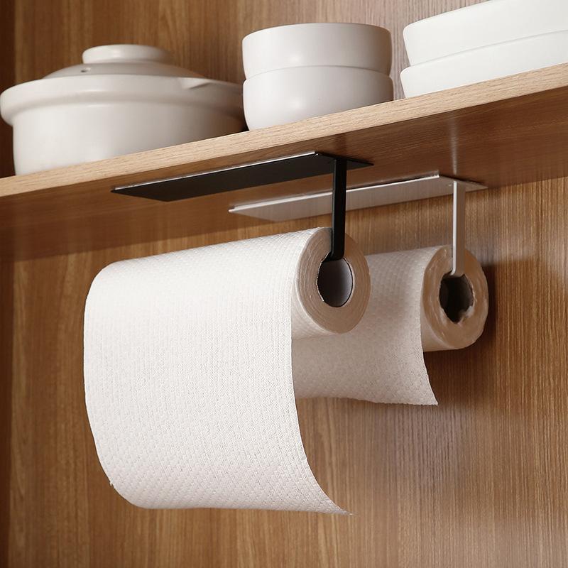 Non-perforated kitchen cabinet pasted paper towel rack Japanese paper roll rack Wall-mounted paper roll cloth storage rack