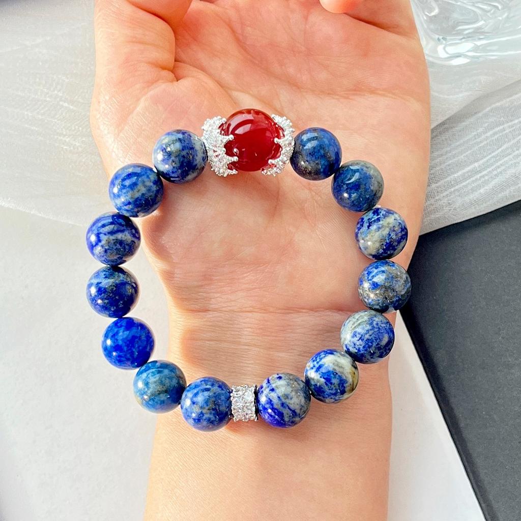 12Mm Large Particle Natural Lapis Lazuli Chalcedony Bracelet Bracelet