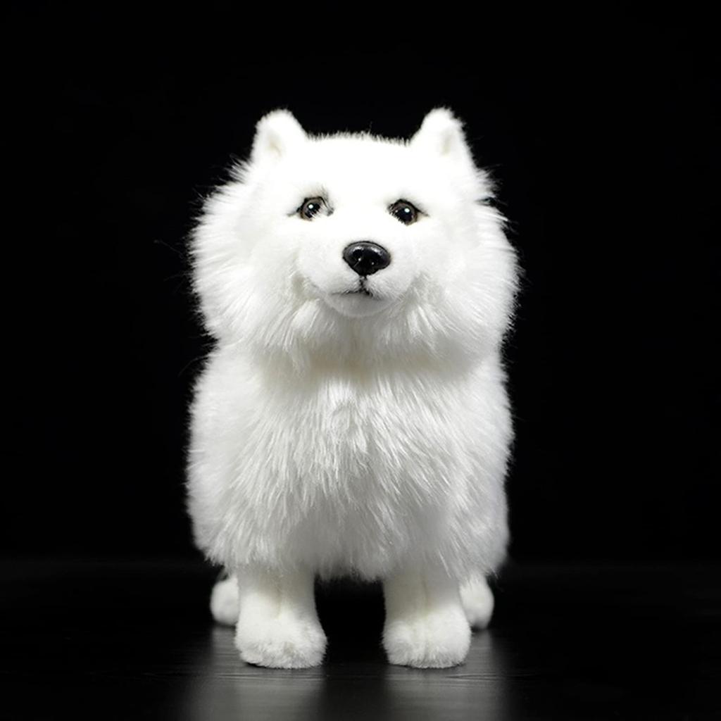 Simulation Samoyed Plush Toy Realistic Standing White Samoyed Pet Dog Stuffed Cute Dog Puppy Model Unique Plush Gift Collection for Kids Home -