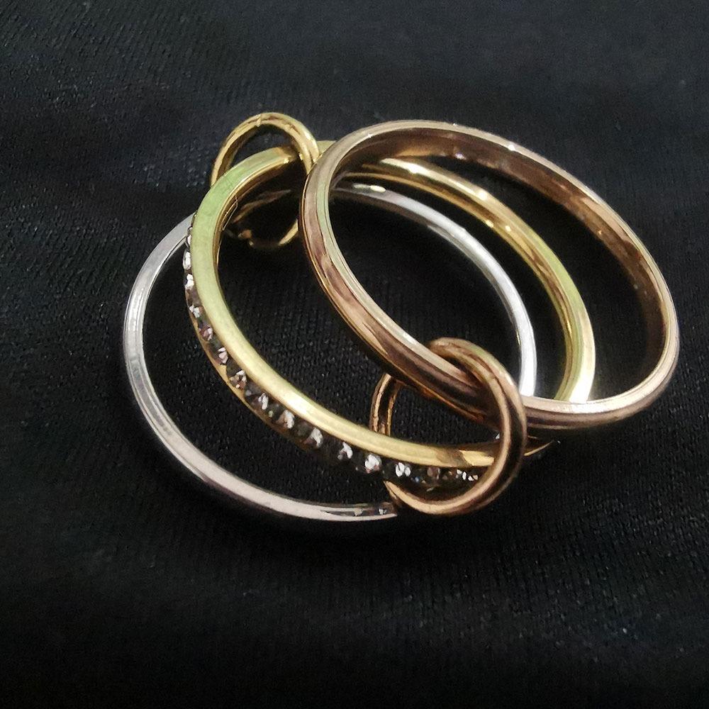 Multiple Layers Strand Loop Indext Finger Zircon Rings for Women Stainless Steel Gold Plated Ring