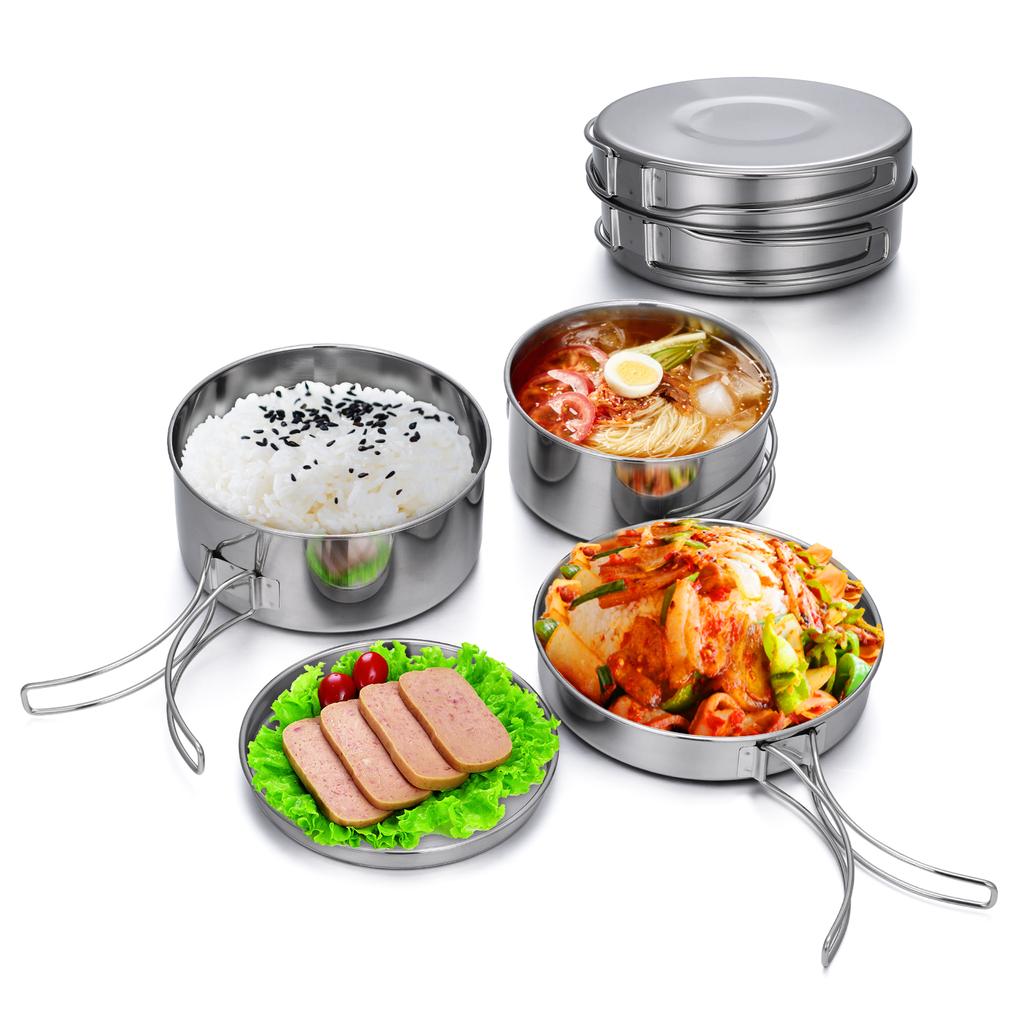 Outdoor Stainless-Steel Camping Cookware Set Hiking Backpacking Cooking Picnic Bowl Pot Set for Hiking, Camping, Picnic
