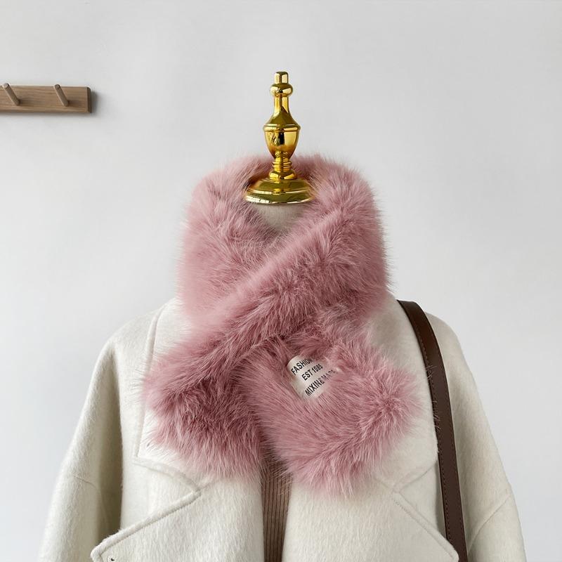 Soft Waxy Wind Thickened Solid Color Fluffy Scarf To Keep Warm Imitation Rex Rabbit Hair Cross Scarf Plush Collar Women