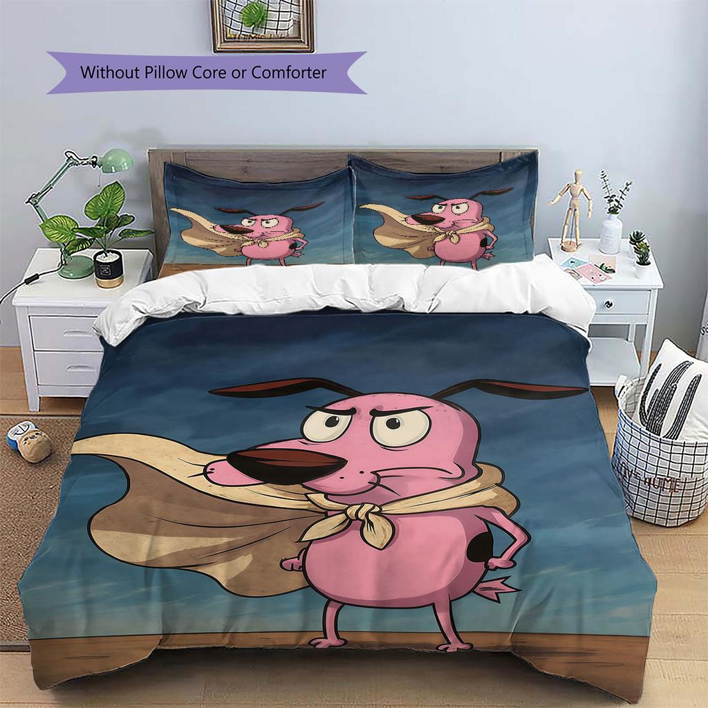 Courage the Cowardly Dog Pattern Bedding Home Decoration Birthday Gift ( 1 duvet cover + 2 pillowcase, without core),fan merchandise.