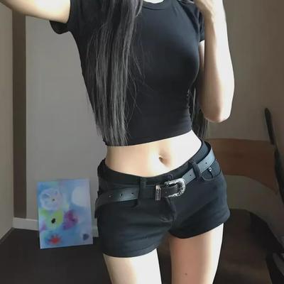 Женские черные джинсовые шорты с заниженной талией - эластичные шорты в стиле Y2K