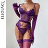 Ellolace Фиолетовый Эротическое Белье Полные Сексуальные Наряды Sissy G-String Thongs Кружева Секс Костюм Чулки Фэнтези Взрослый Babydoll
