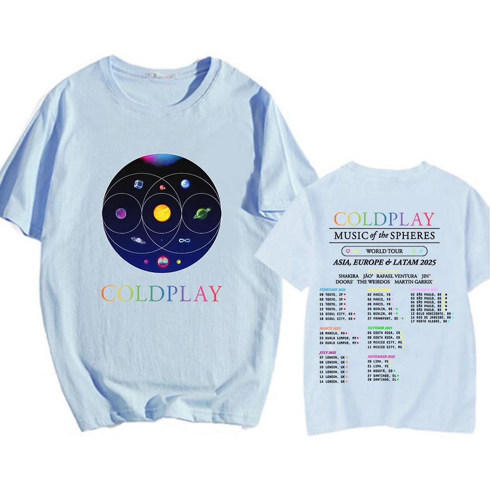 Футболки Cold-play Music of The Spheres World Tour 2025 Футболки из хлопка Тяжелая футболка с графическим принтом Mental Fashion Футболки с коротким рукавом унисекс