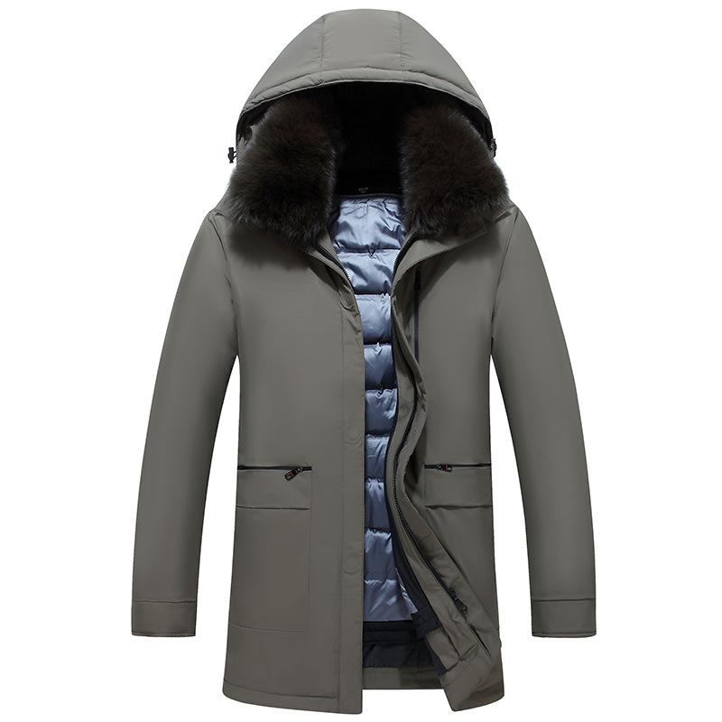 Winter Down Jacket Men's Medium and Long Windproof and Warm Men's Middle-aged and Elderly Lapel Hooded Jacket
