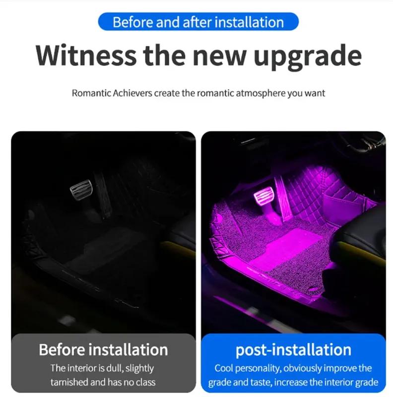 1pc Universal Auto RGB Decorative Lamp Car USB Music Control Atmosphere Lamps Car Ambient Foot Strip Light Car Light Accessories
