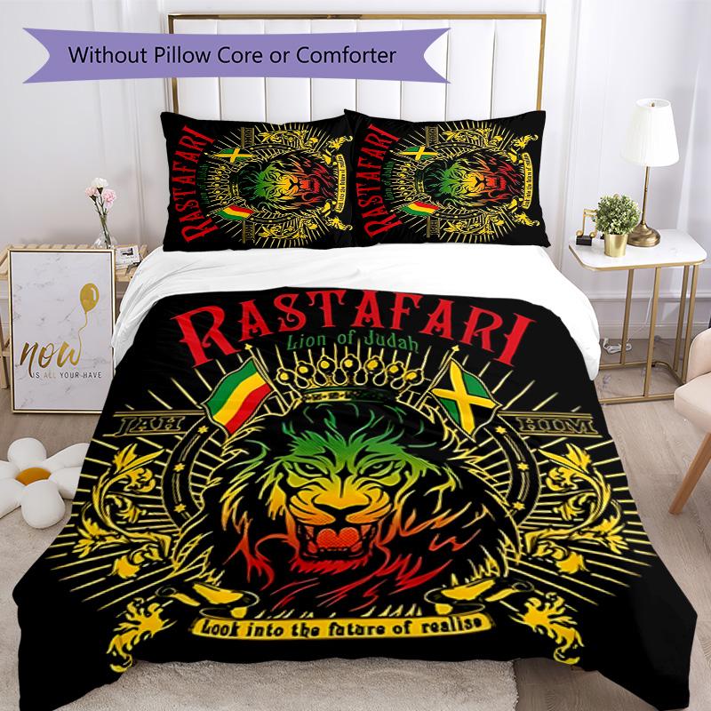 Rastafari Lion of Judah 3pcs Bedding Set Duvet Cover Closure Includes 1 Duvet Cover & 2 Pillowcases for All Seasons Bedroom Home Dorm Decor