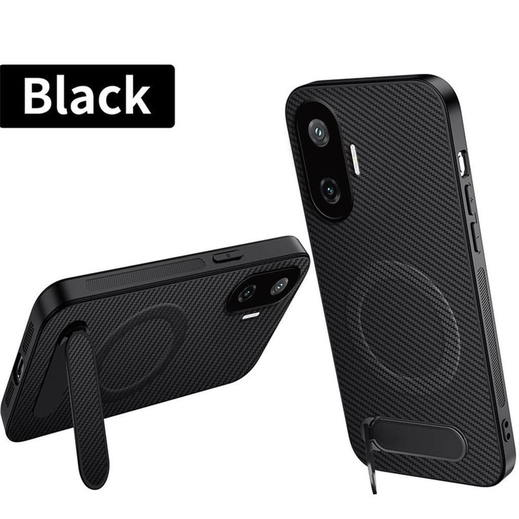 Чехол из ТПУ с текстурой под карбон для Xiaomi Poco F7, с подставкой для просмотра под разными углами, мягкая защитная крышка