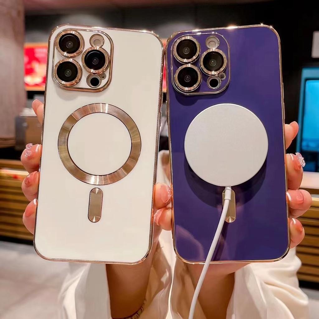 Подходит для iPhone16Pro Магнитный чехол для телефона, гальванизированный однотонный цвет Apple 15 Full Cover Anti-Drop 14 Защитный чехол
