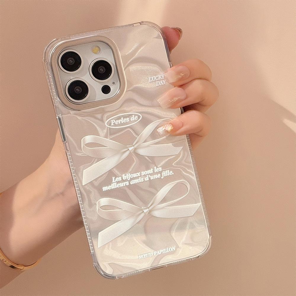 Temperament White Bow IPhone 15 Apple 16 Phone Case 14promax Three Dimensional 13 Gentle and Suitable for 12 Korean