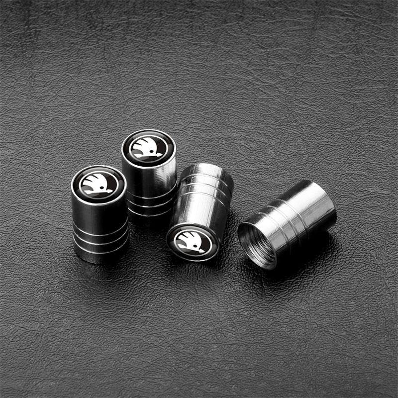 XOWS7 4pcs Aluminum Alloy Car Tire Valve Caps for Skoda Octavia Kodiaq Kamiq Fabia RS Rapid Yeti Karoq Vision Auto Parts Tools