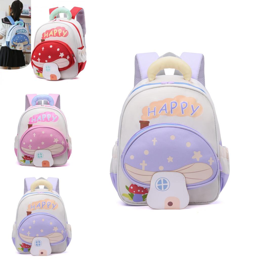 Letters Cartoon Mushroom Pattern Toddler Friendly Lightweight School Backpack For Early Education