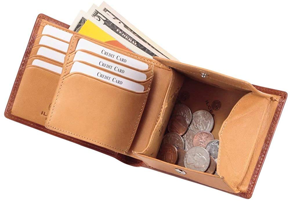 Мужской кошелек бифолд Snovist, кожа теленка музейного дубления, бесплатная персонализация гравировкой (02 Коричневый)