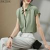 HOUZHOU шифоновая рубашка женская винтажная корейская шикарная классическая оверсайз ретро с отложным воротником топы с короткими рукавами трендовые