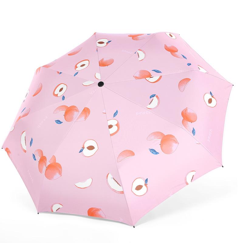 3 Folding Automatic Fruit Printed Umbrella UV Protection Rain Sun Umbrella
