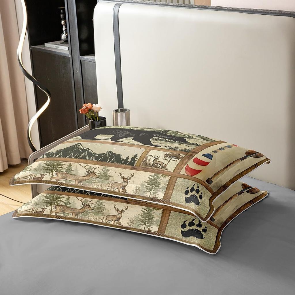 Пододеяльник Farmhouse Hunting Bear King Декор для дома у озера Одеяло Лесной Озеро Весло Постельное белье Олень Лось Дикая природа Комплект постельного белья
