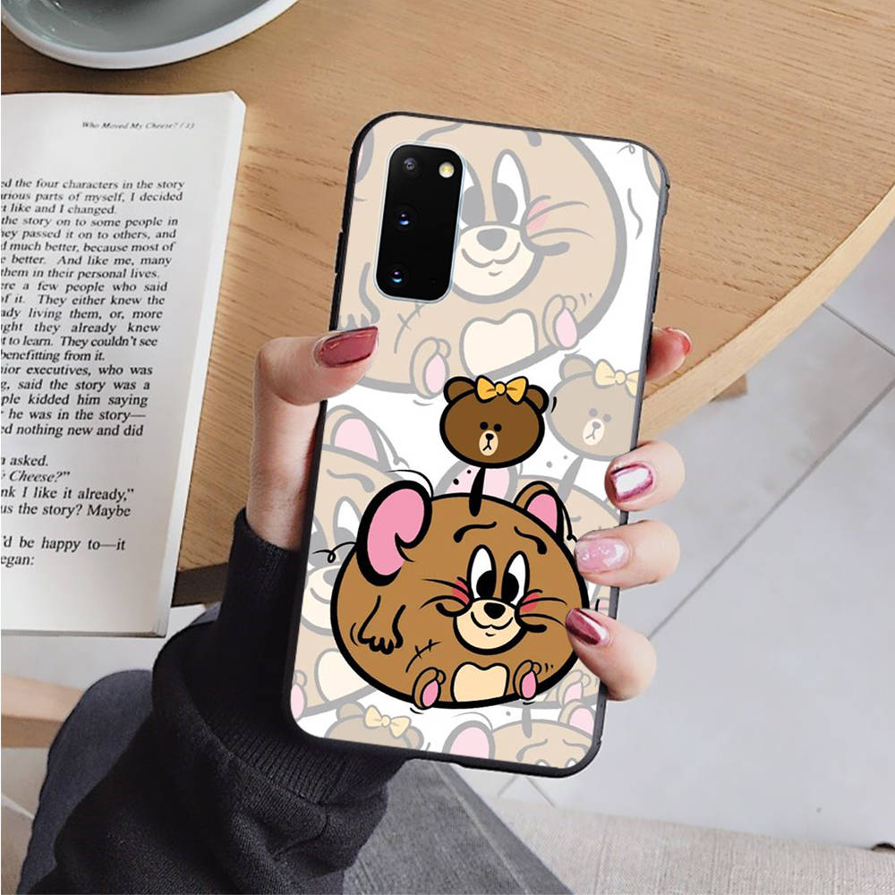 Черный чехол AT21 Tom and Jerry для iPhone 16 15 Plus 14 13 12 11 Pro 8 7 6S SE 5S X XR XS Max Realme C30 C33 C31 9I Huawei Y8P Y9 Sofe Cover