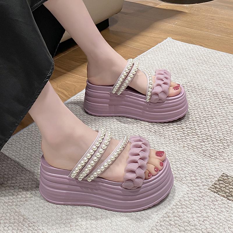 Fashion 9CM Summer Casual High Platform Sandals Women Buckle Strap Slippers Thick Bottom Pearl Sandalias Woman Chunky Beach Shoes Mujer