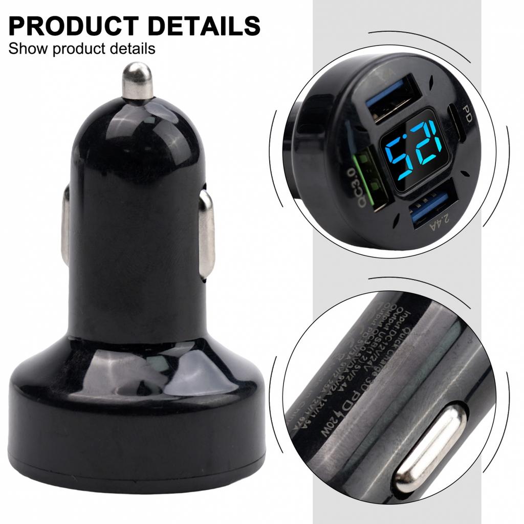 Car Charger New Voltage Monitoring 4USB Aluminum Alloy+PC