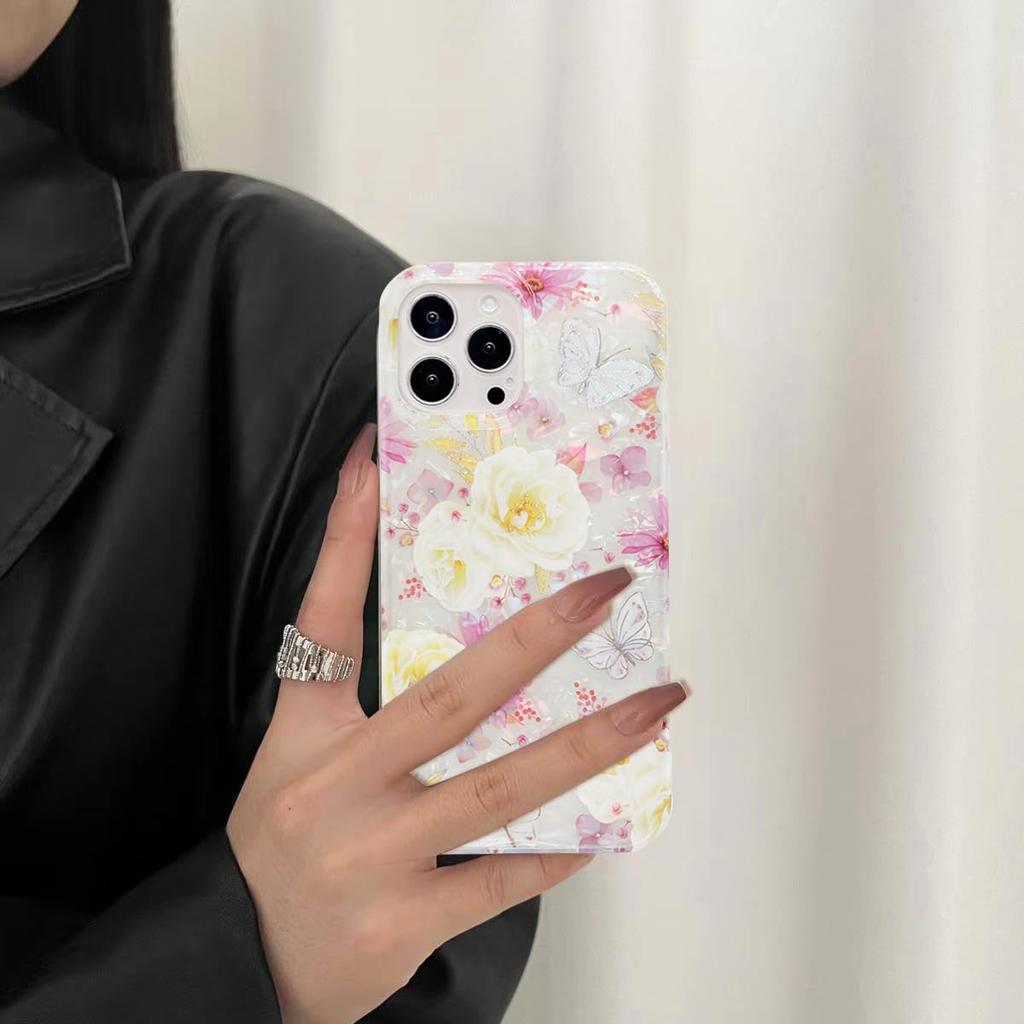 J.west Чехол для iPhone 14 Pro Max 6,7 дюйма, Роскошный блестящий мягкий прозрачный разноцветный опаловый перламутровый дизайн из тонкой фольги с цветочным принтом, силиконовая накладка для