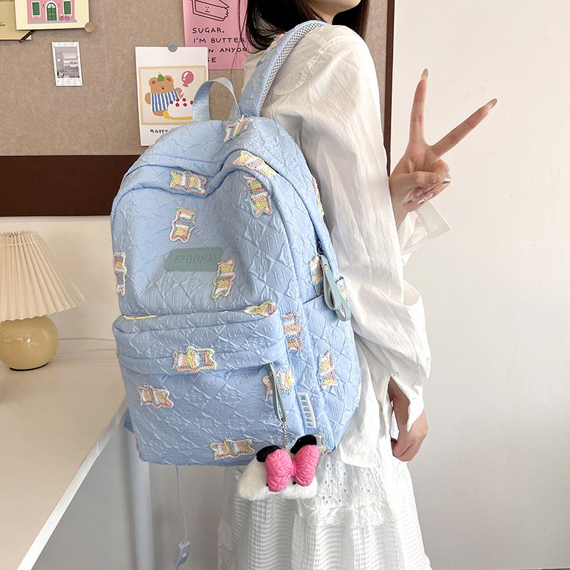 Женская школьная сумка с вышивкой, плиссированный рюкзак для школьников, большой емкости