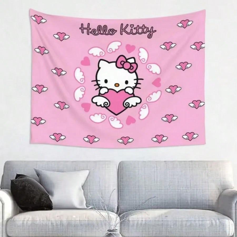Тканый гобелен с принтом Sanrio Hello Kitty, мультяшный, милый, для декора стены в спальне, гостиной, общежитии, квартире