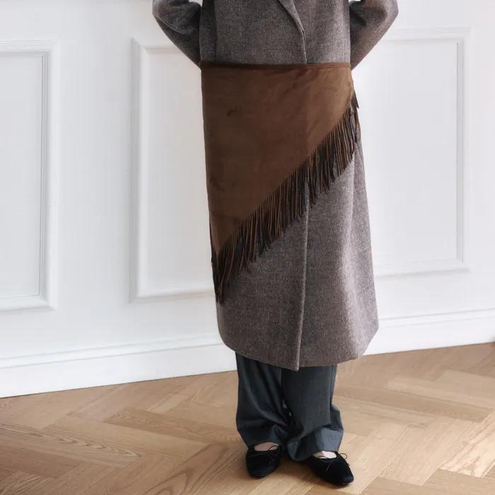NY Suede Fringe Scarf - Brown