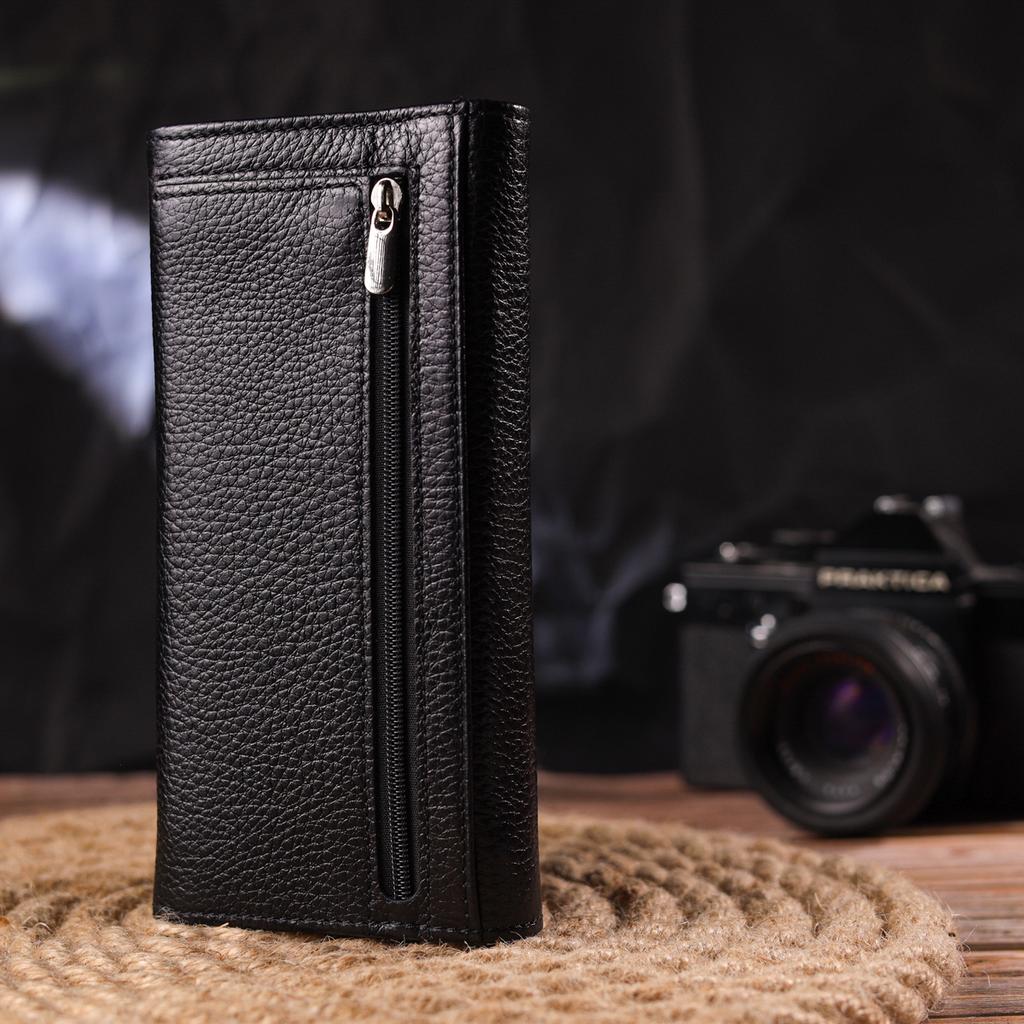 Классический Женский кошелек из натуральной зернистой кожи CANPELLINI Wallet 21658 Черный